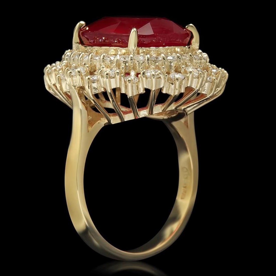 14K Yellow Gold 13.02ct Ruby and 1.57ct Diamond Ring - 2