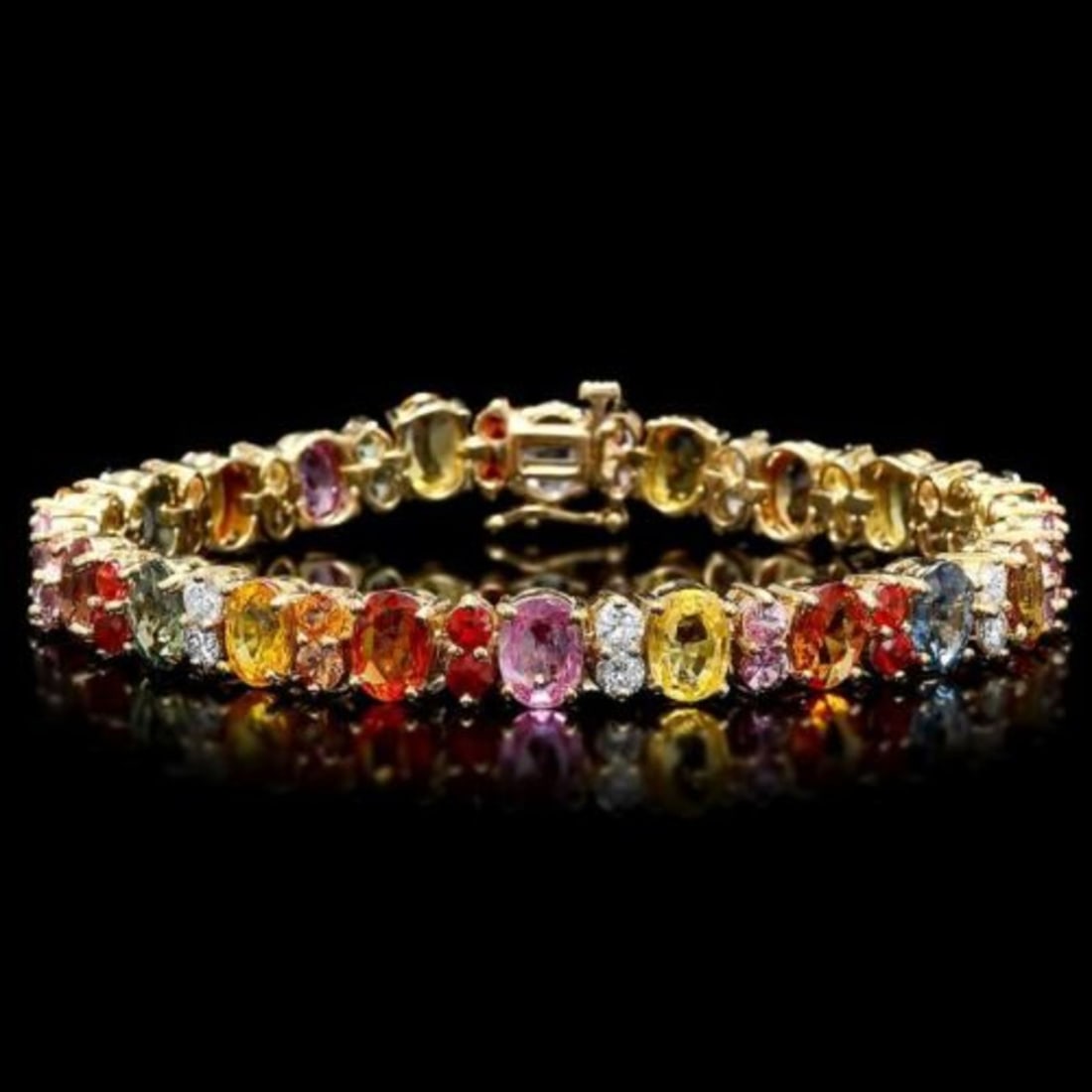 14K Gold Multi Color Sapphire and Diamond Bracelet (1 of 5)