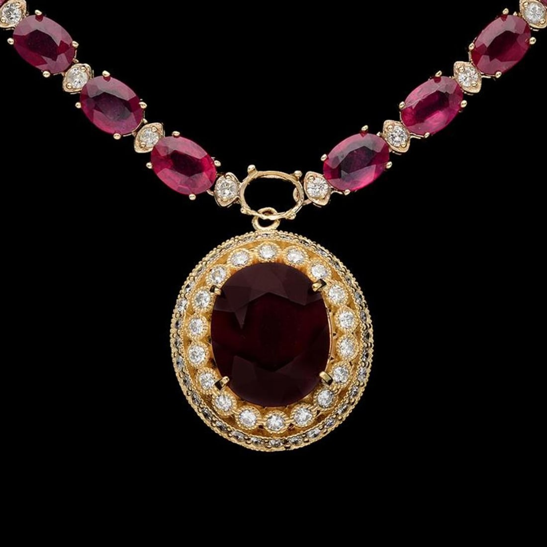 14K Gold 59.12ct Ruby 3.07ct Diamond Necklace - 2
