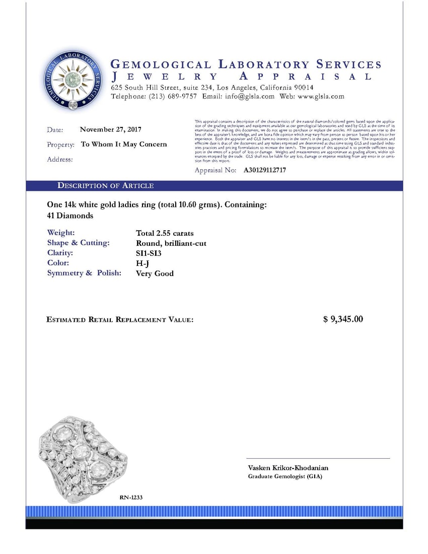 14k White Gold 2.55ct Diamond Ring - 5