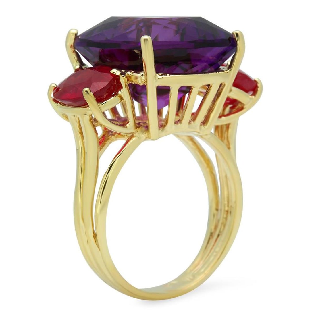 14K Yellow Gold 12.49ct Amethyst and 3.62ct Ruby Ring - 2