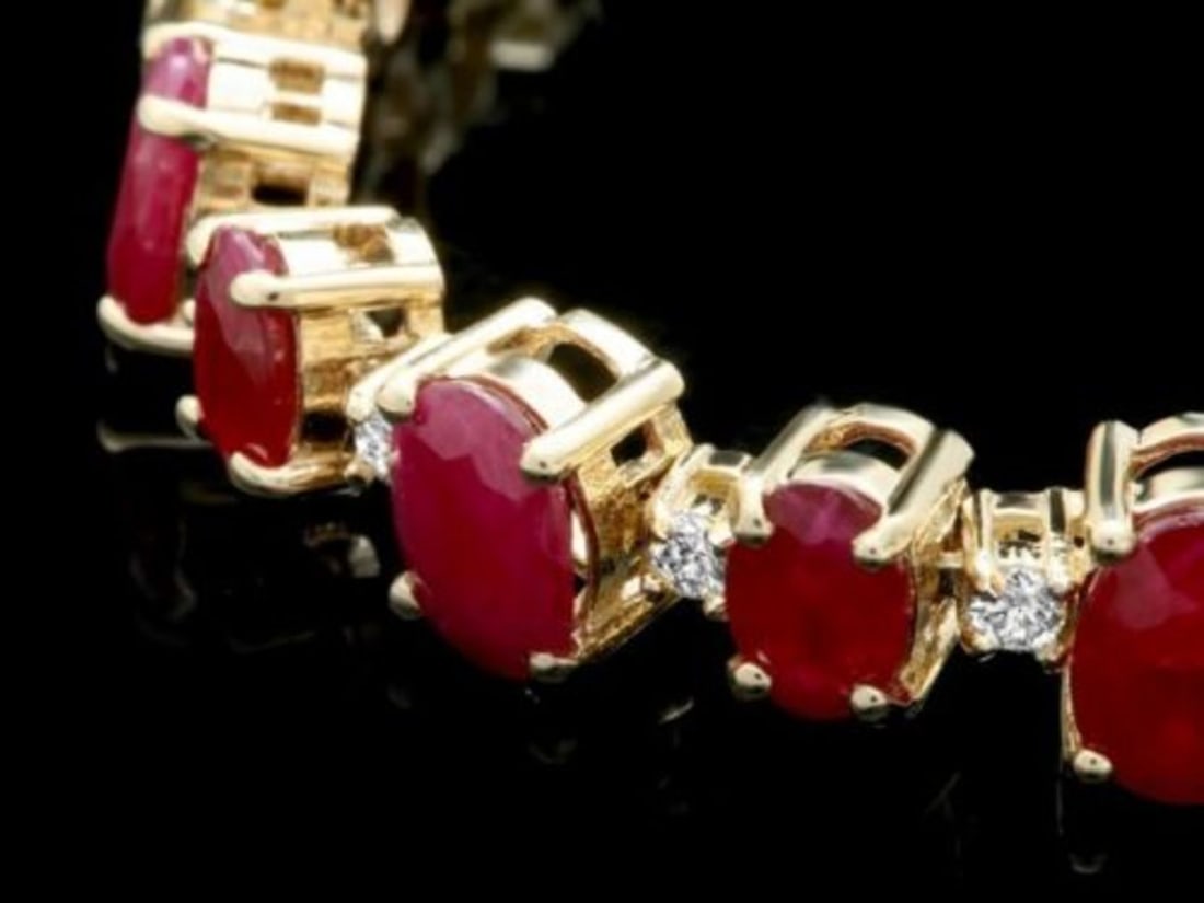 14K Gold 22.95ct Ruby 1.06ct Diamond Bracelet - 2