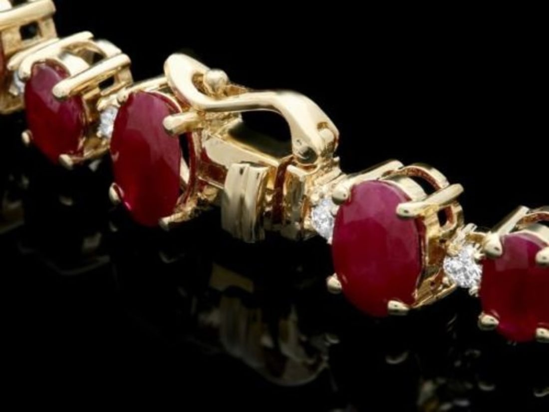 14K Gold 22.95ct Ruby 1.06ct Diamond Bracelet - 3