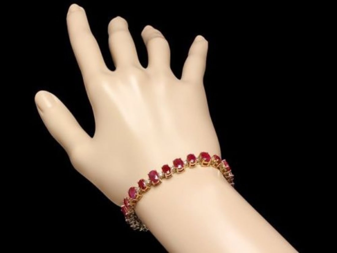 14K Gold 22.95ct Ruby 1.06ct Diamond Bracelet - 4