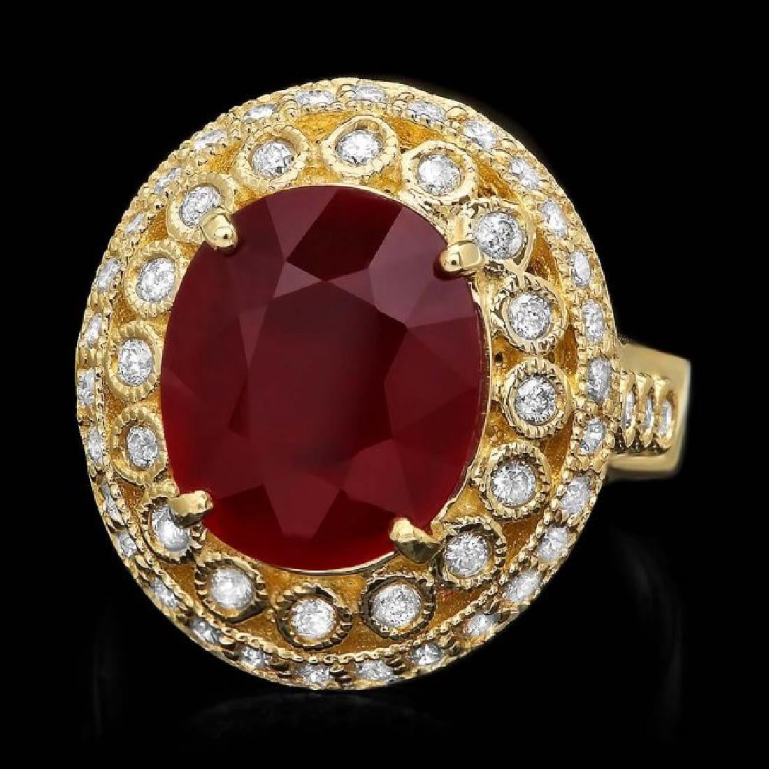 14K Yellow Gold 6.37ct Ruby and 0.78ct Diamond Ring - 2