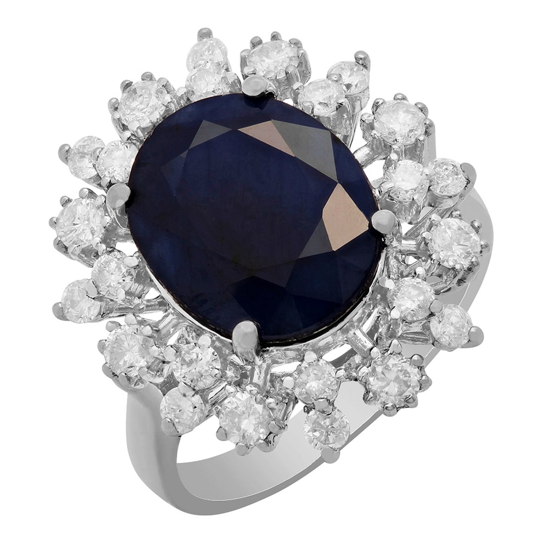 14k White Gold 6.17ct Sapphire 1.02ct Diamond Ring: Retail: $6,070.00 ****** 14k White Gold 6.17ct Sapphire 1.02ct Diamond Ring ****** Metal: 14K White Gold / Total Item Weight: 6.60 grams / Country Made: United States / / Main Stone: Sapphire / Color: