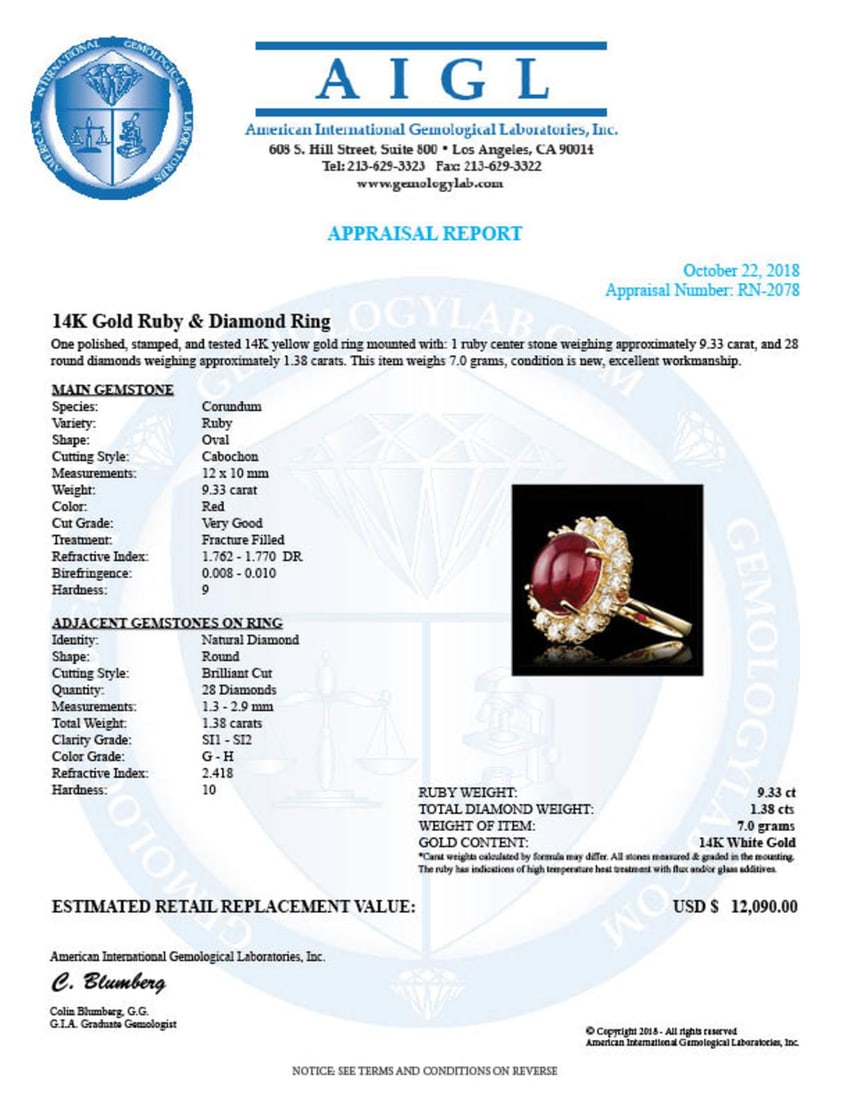 14K White Gold 9.33ct Ruby and 1.38ct Diamond Ring - 5