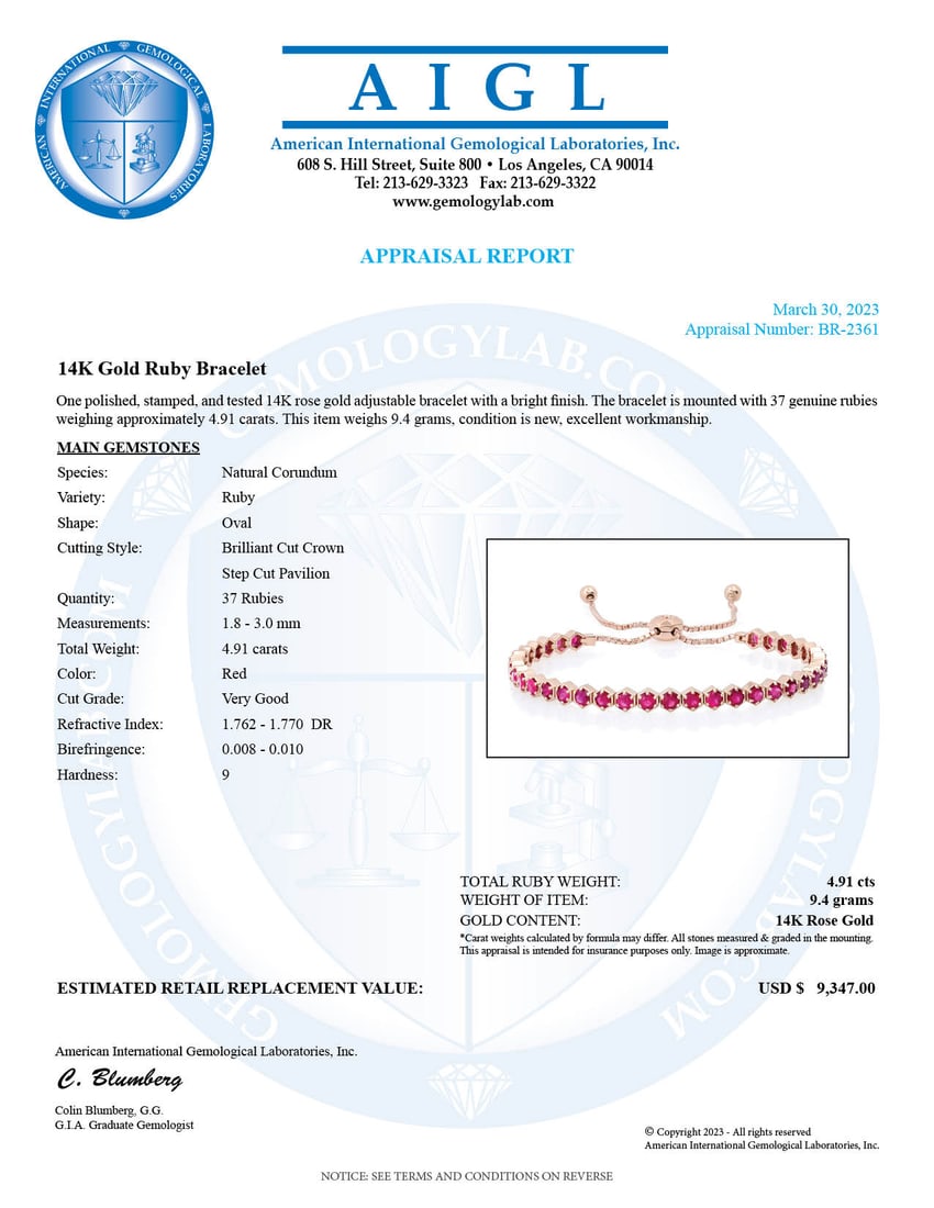 14K Rose Gold Setting with 4.91ct Ruby Bracelet - 3