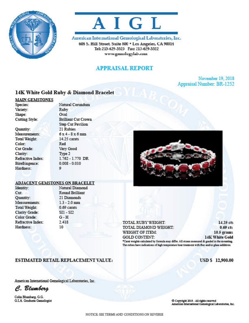 14K Gold 14.25ct Ruby 0.69ct Diamond Bracelet - 6