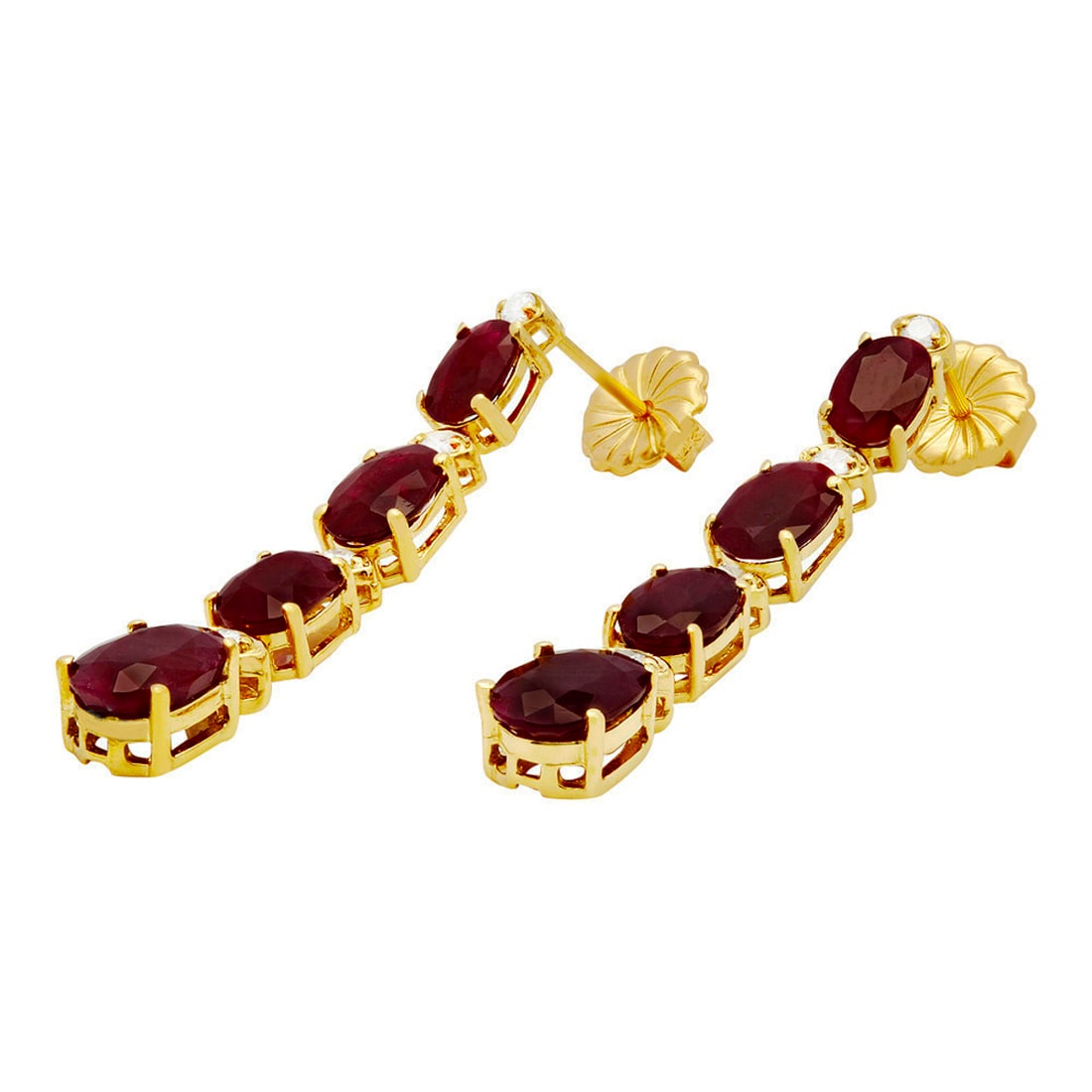 14k Yellow Gold 7.33ct Ruby 0.34ct Diamond Earrings - 2