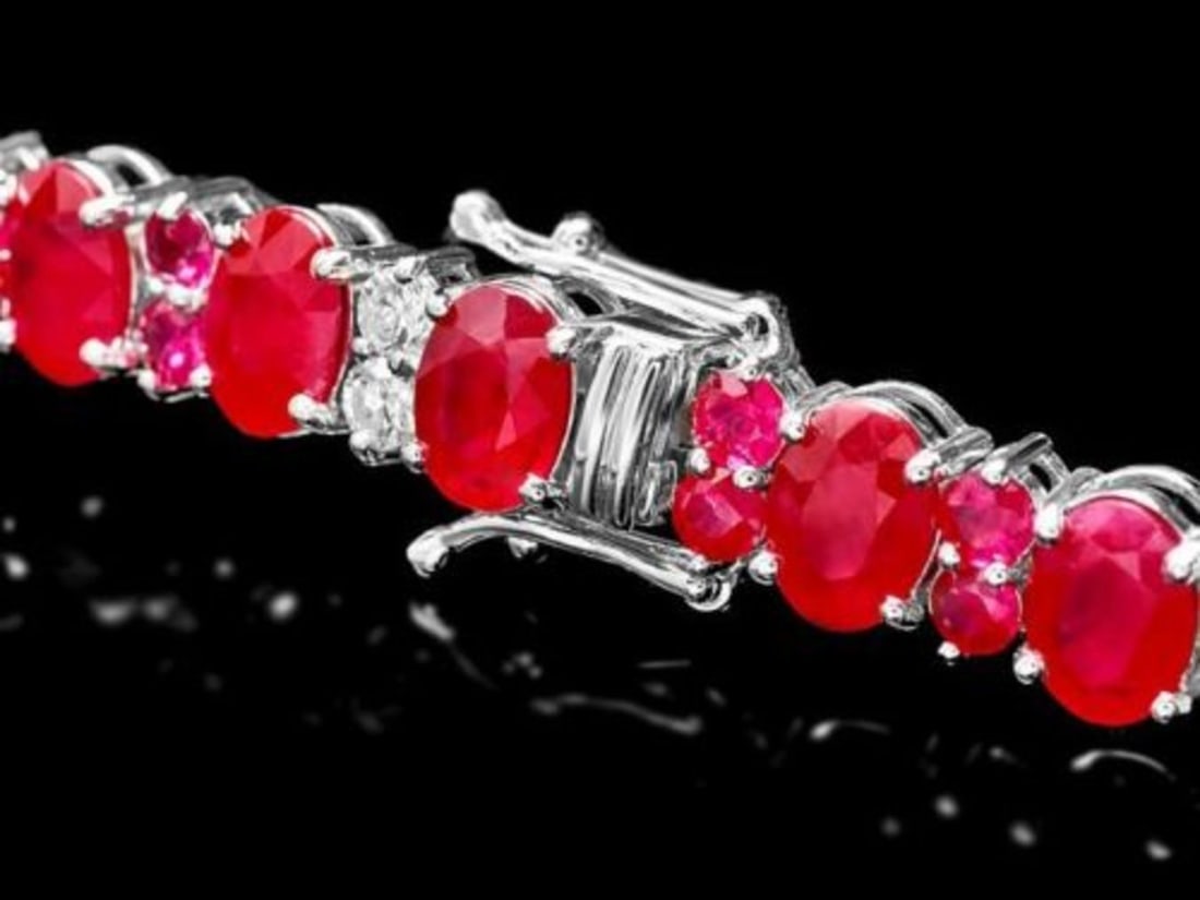 14K Gold 25.0ct Ruby 1.28ct Diamond Bracelet - 3