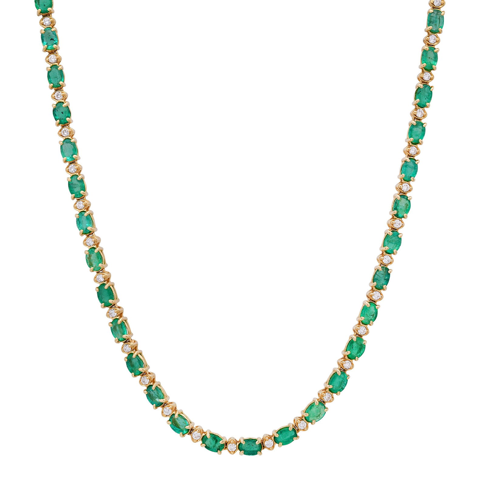 14K Yellow Gold with 12.88ct Emerald and 1.15ct Diamond Necklace: Retail: $18,960.00 ****** 14K Yellow Gold with 12.88ct Emerald and 1.15ct Diamond Necklace ****** Size: 18.25 / Metal: 14K Yellow Gold / Total Item Weight: 18.6 Grams / Country Made: United States / /
