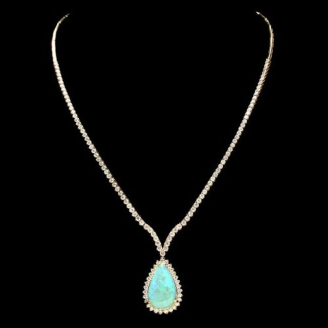 14K Yellow Gold 8.50ct Opal and 6.35ct Diamond Necklace: Retail: $33,672.00 ****** 14K Yellow Gold 8.50ct Opal and 6.35ct Diamond Necklace ****** Metal: 14K Yellow Gold / Total Item Weight: 20.0 Grams / Country Made: United States / / Main Stone: Opal /