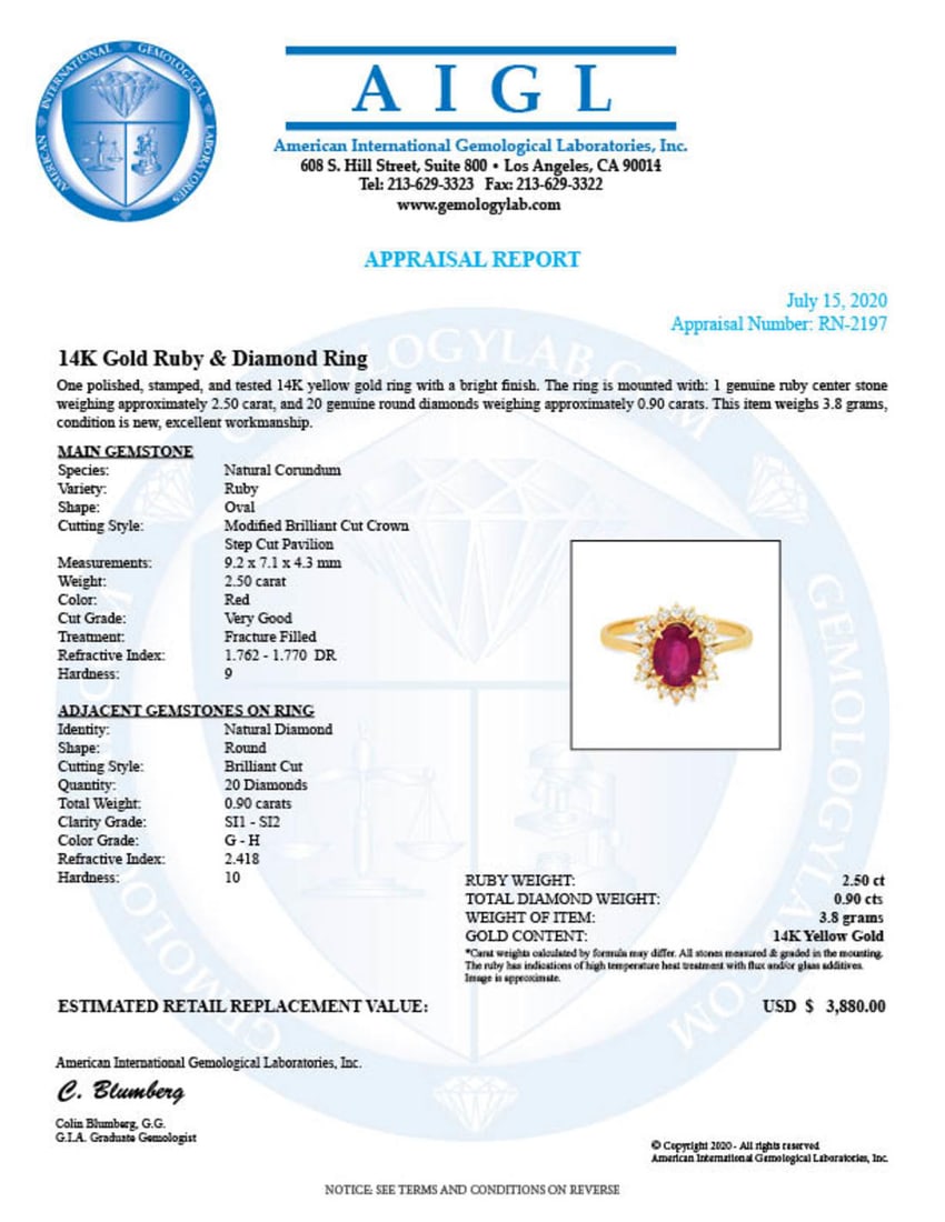 14K Yellow Gold 2.50ct Ruby and 0.90ct Diamond Ring - 5