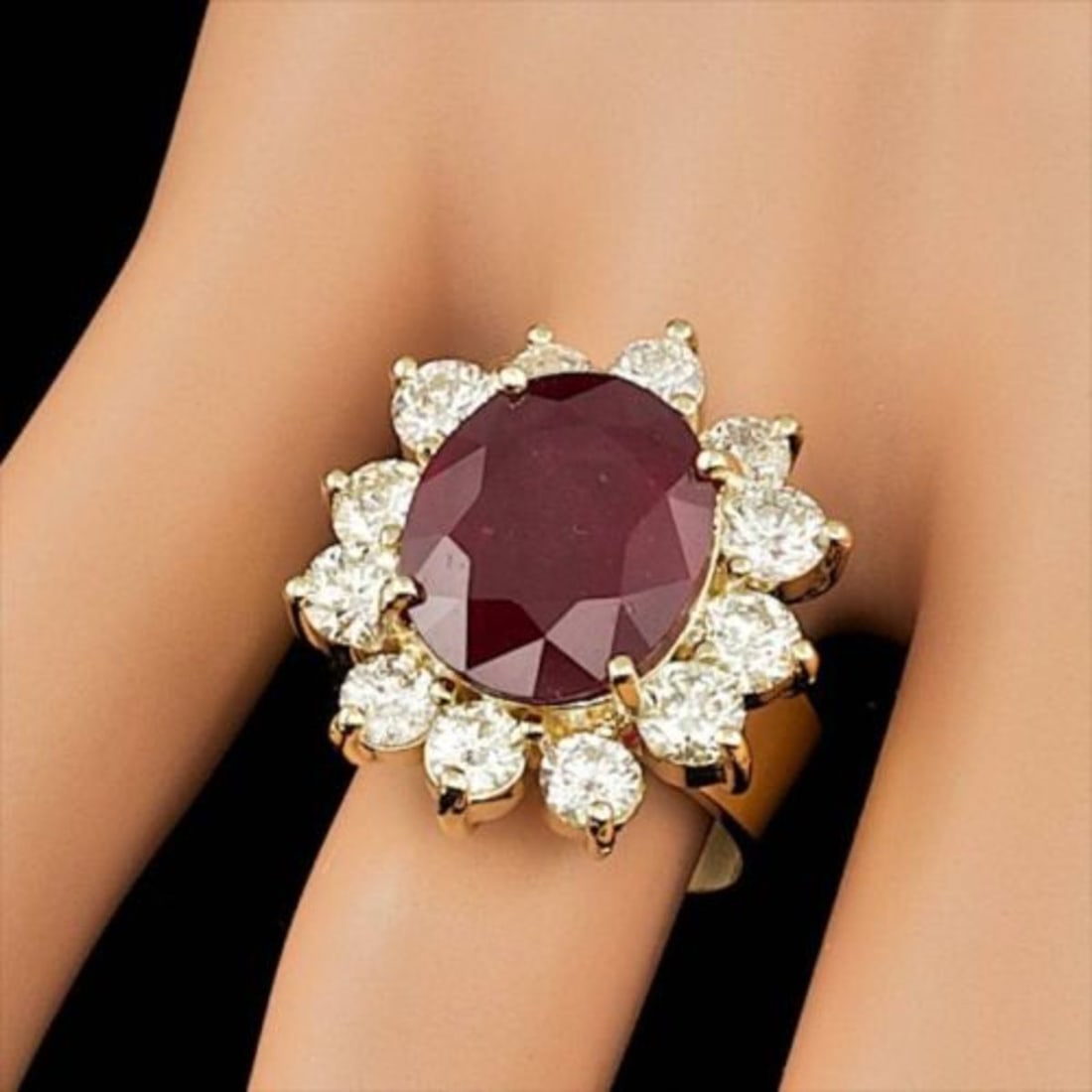 14K Yellow Gold 9.25ct Ruby and 3.17ct Diamond Ring - 3