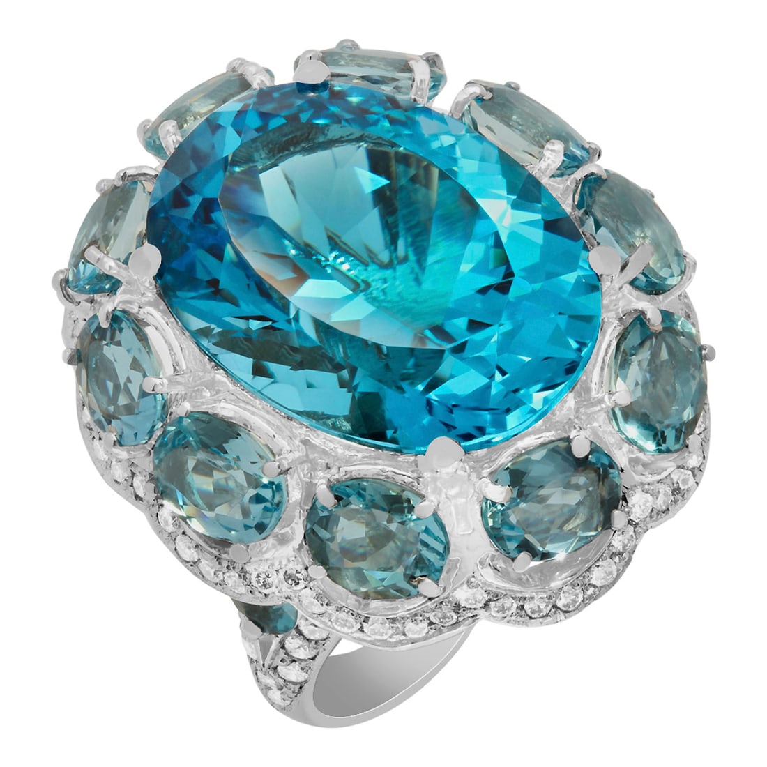 14k White Gold 25.62ct Blue Topaz 14.13ct Aquamarine 2.25ct Diamond Ring: Retail: $9,445.00 ****** 14k White Gold 25.62ct Blue Topaz 14.13ct Aquamarine 2.25ct Diamond Ring ****** Metal: 14K White Gold / Total Item Weight: 21.50 grams / Country Made: United States / / Main