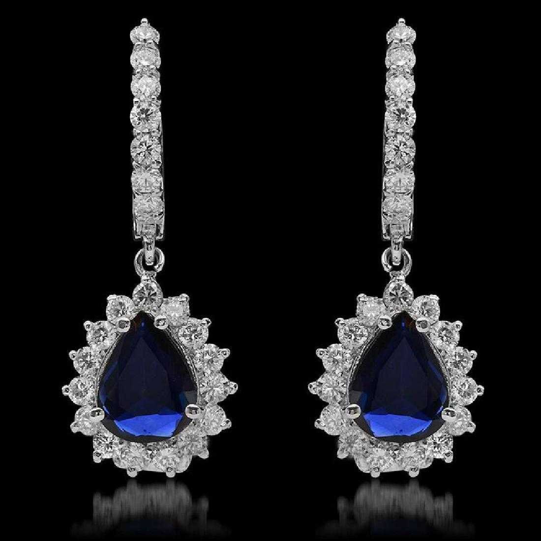 14K White Gold 1.90ct Sapphire and 1.52ct Diamond Earrings: Retail: $5,275.00 ****** 14K White Gold 1.90ct Sapphire and 1.52ct Diamond Earrings ****** Metal: 14K White Gold / Total Item Weight: 5.0 Grams / Country Made: United States / / Main Stone: Sapphire