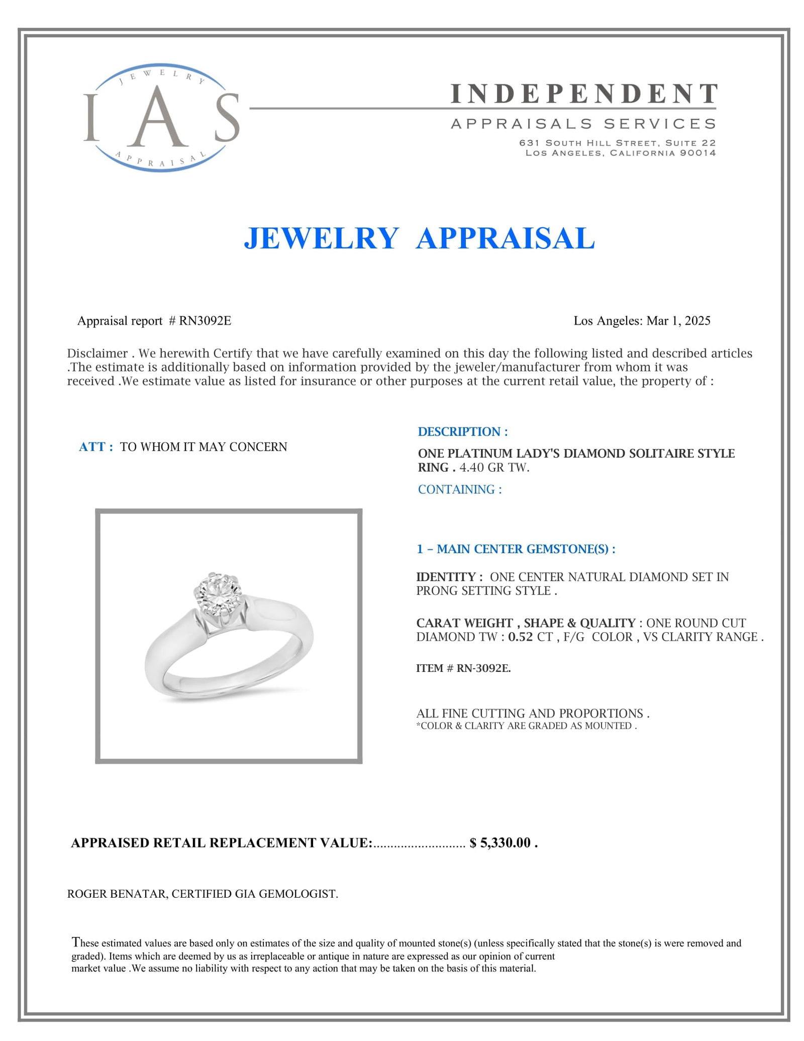 Platinum Setting with 0.52ct Diamond Ladies Ring - 4