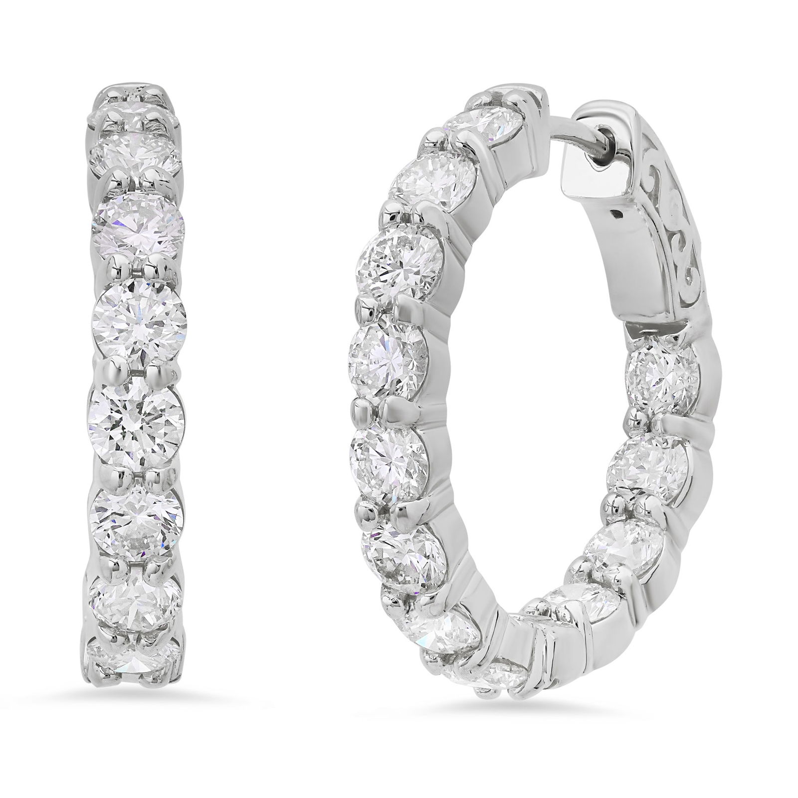 4K White Gold with 4.03ct Diamond Hoop Earrings: Retail: $19,458.00 ****** 4K White Gold with 4.03ct Diamond Hoop Earrings ****** Size: .75 Diamater / Metal: 14K White Gold / Total Item Weight: 7.2 Grams / Country Made: United States / / Main