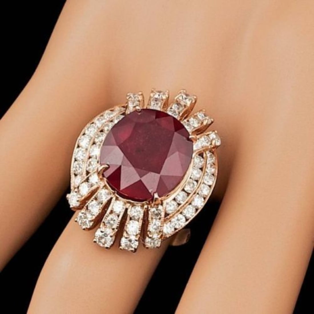 14K Rose Gold 10.91ct Ruby and 2.07ct Diamond Ring - 3