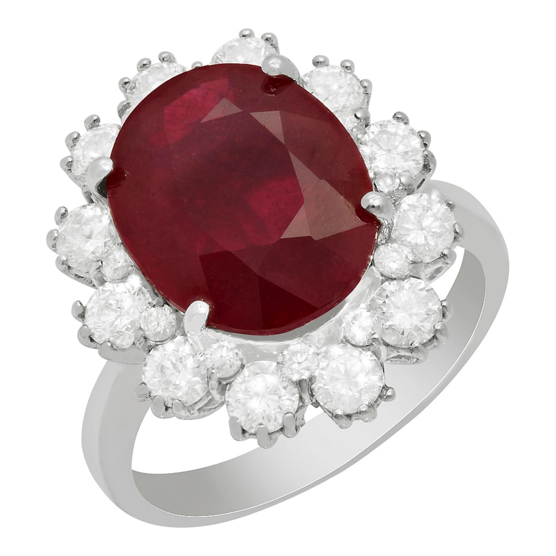 14k White Gold 6.15ct Ruby 1.44ct Diamond Ring: Retail: $8,260.00 ****** 14k White Gold 6.15ct Ruby 1.44ct Diamond Ring ****** Metal: 14K White Gold / Total Item Weight: 6.10 grams / Country Made: United States / / Main Stone: Ruby / Color: Intense