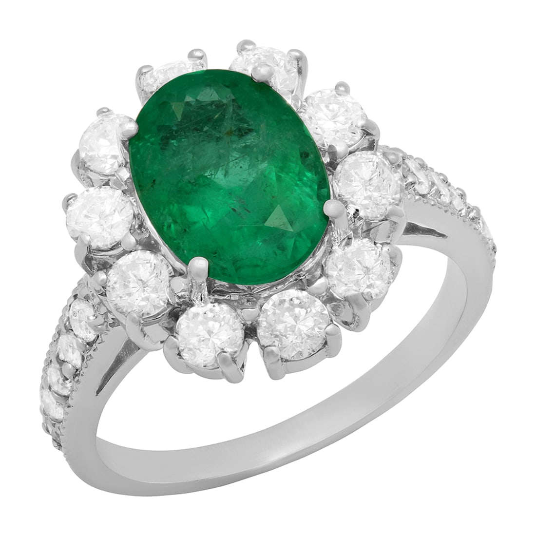 14k White Gold 1.54ct Emerald 1.43ct Diamond Ring: Retail: $7,265.00 ****** 14k White Gold 1.54ct Emerald 1.43ct Diamond Ring ****** Metal: 14K White Gold / Total Item Weight: 5.60 grams / Country Made: United States / / Main Stone: Emerald / Color: