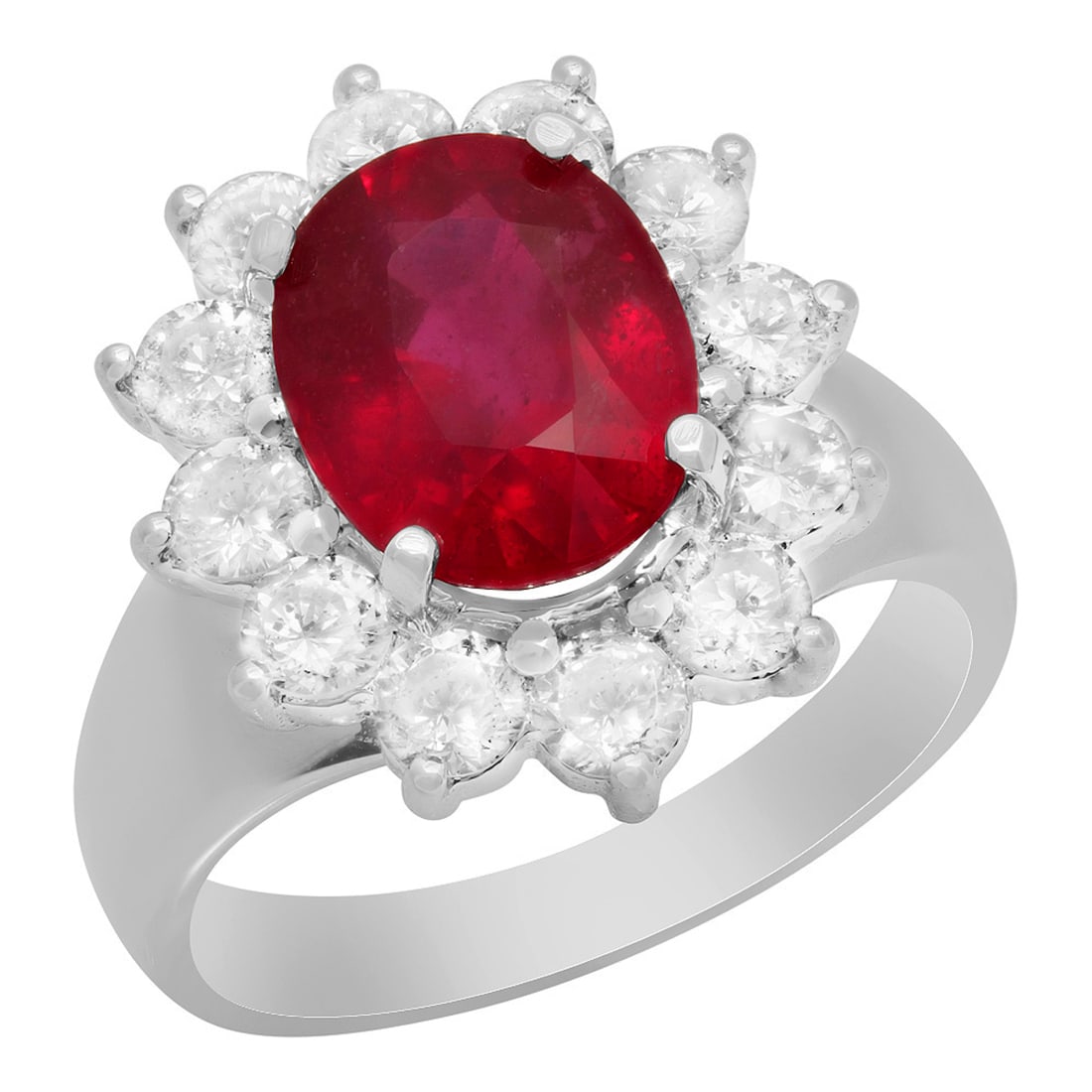 14k White Gold 4.00ct Ruby 1.34ct Diamond Ring: Retail: $7,200.00 ****** 14k White Gold 4.00ct Ruby 1.34ct Diamond Ring ****** Metal: 14K White Gold / Total Item Weight: 6.80 grams / Country Made: United States / / Main Stone: Ruby / Color: