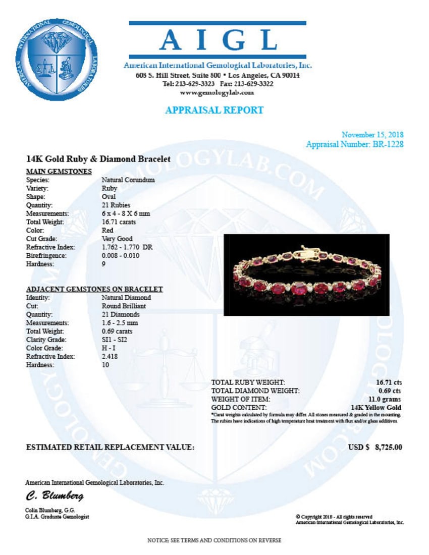 14K Gold 16.71ct Ruby 0.69ct Diamond Bracelet - 5
