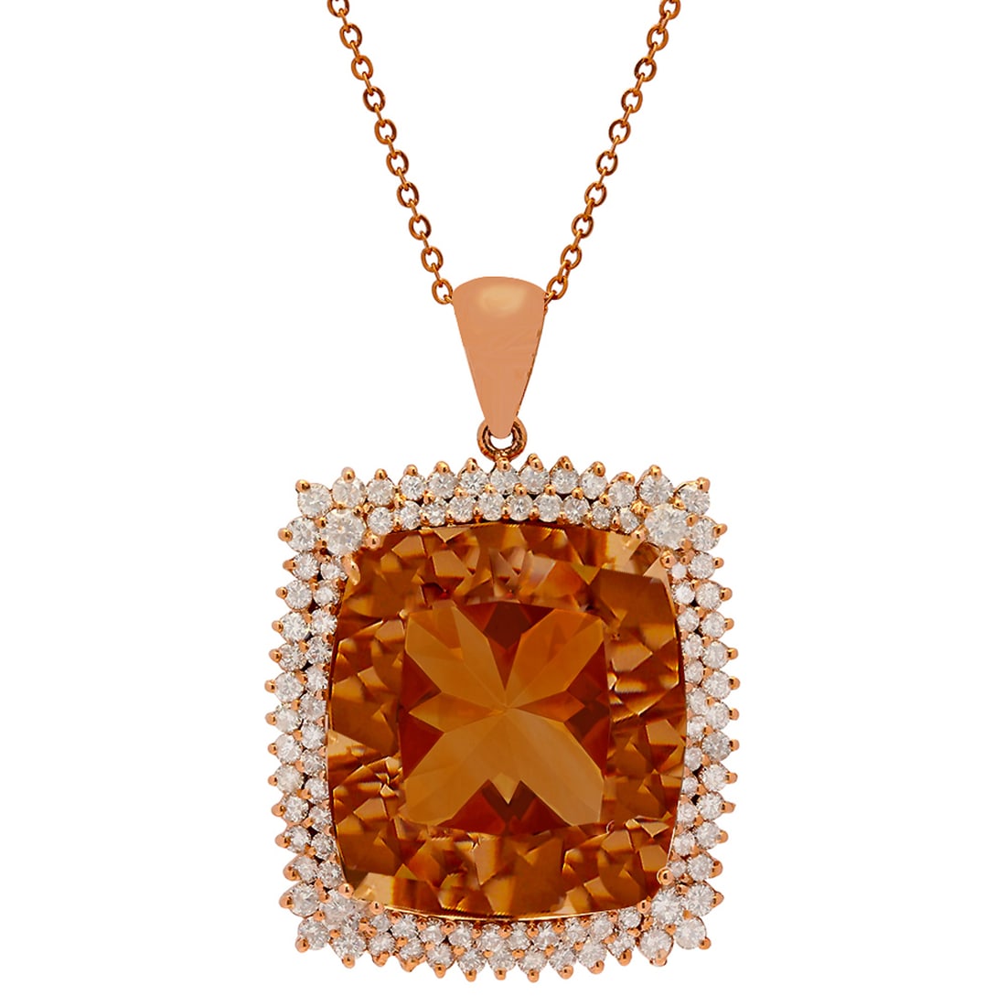 14k Rose Gold 56.94ct Morganite 4.21ct Diamond Pendant: Retail: $24,250.00 ****** 14k Rose Gold 56.94ct Morganite 4.21ct Diamond Pendant ****** Metal: 14K Rose Gold / Total Item Weight: 29.10 grams / Country Made: United States / / Main Stone: Morganite