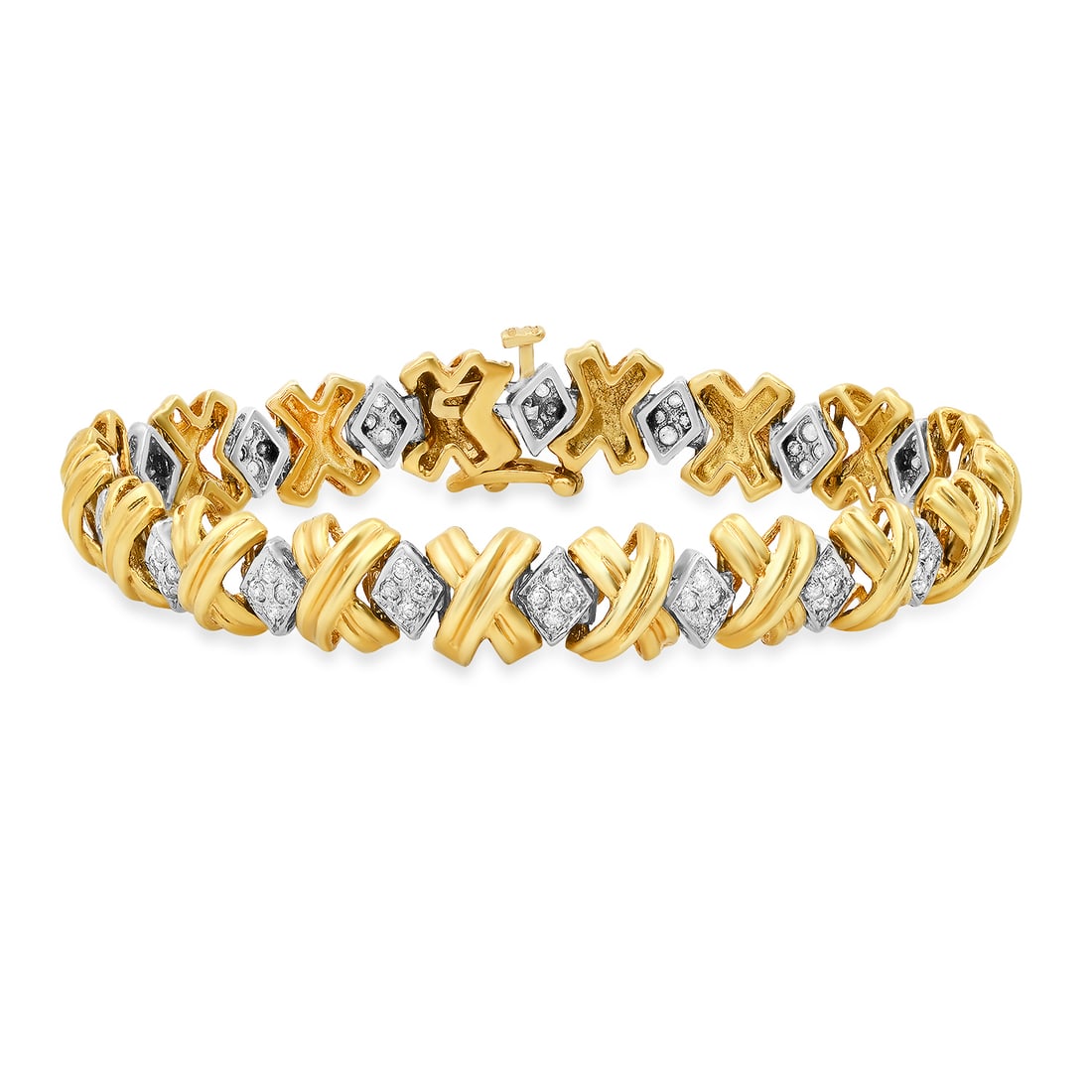 14K Yellow and White Gold Setting with 1.08ct Diamond Bracelet: Retail: $3,520.00 ****** 14K Yellow and White Gold Setting with 1.08ct Diamond Bracelet ****** Size: 7 / Metal: 14K Yellow and White Gold / Total Item Weight: 19.0 Grams / Country Made: United States