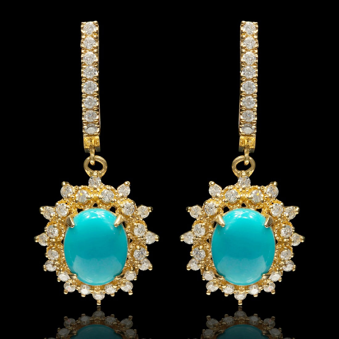 14k Yellow Gold 4.00ct Turquoise 1.50ct Diamond Earrings: Retail: $6,950.00 ****** 14k Yellow Gold 4.00ct Turquoise 1.50ct Diamond Earrings ****** Metal: 14K Yellow Gold / Total Item Weight: 8.0 grams / Country Made: United States / / Main Stone: Turquoise