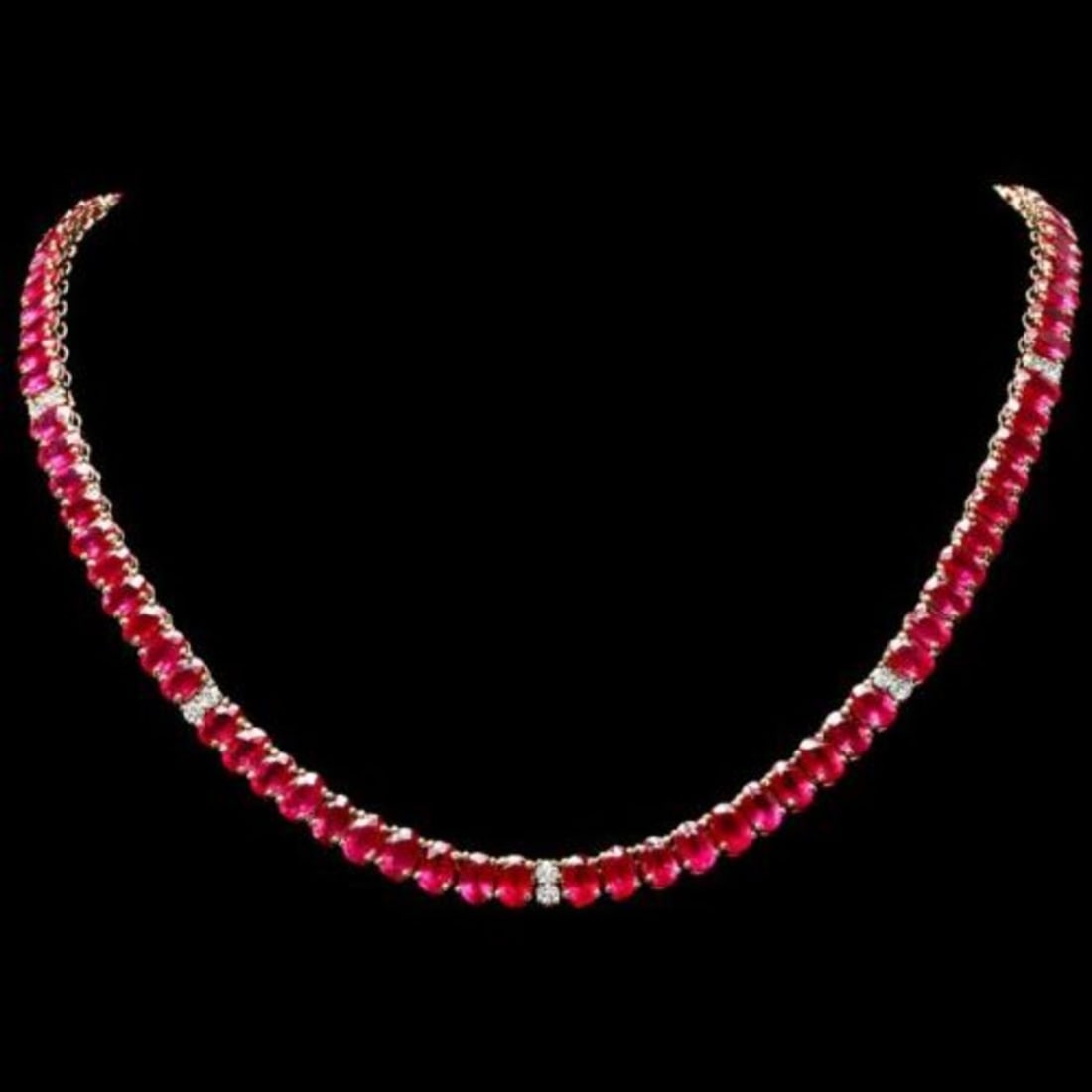 14K Yellow Gold 53.35ct Ruby and 1.27ct Diamond Necklace: Retail: $22,385.00 ****** 14K Yellow Gold 53.35ct Ruby and 1.27ct Diamond Necklace ****** Metal: 14K Yellow Gold / Total Item Weight: 31.8 Grams / Country Made: United States / / Main Stone: Ruby /