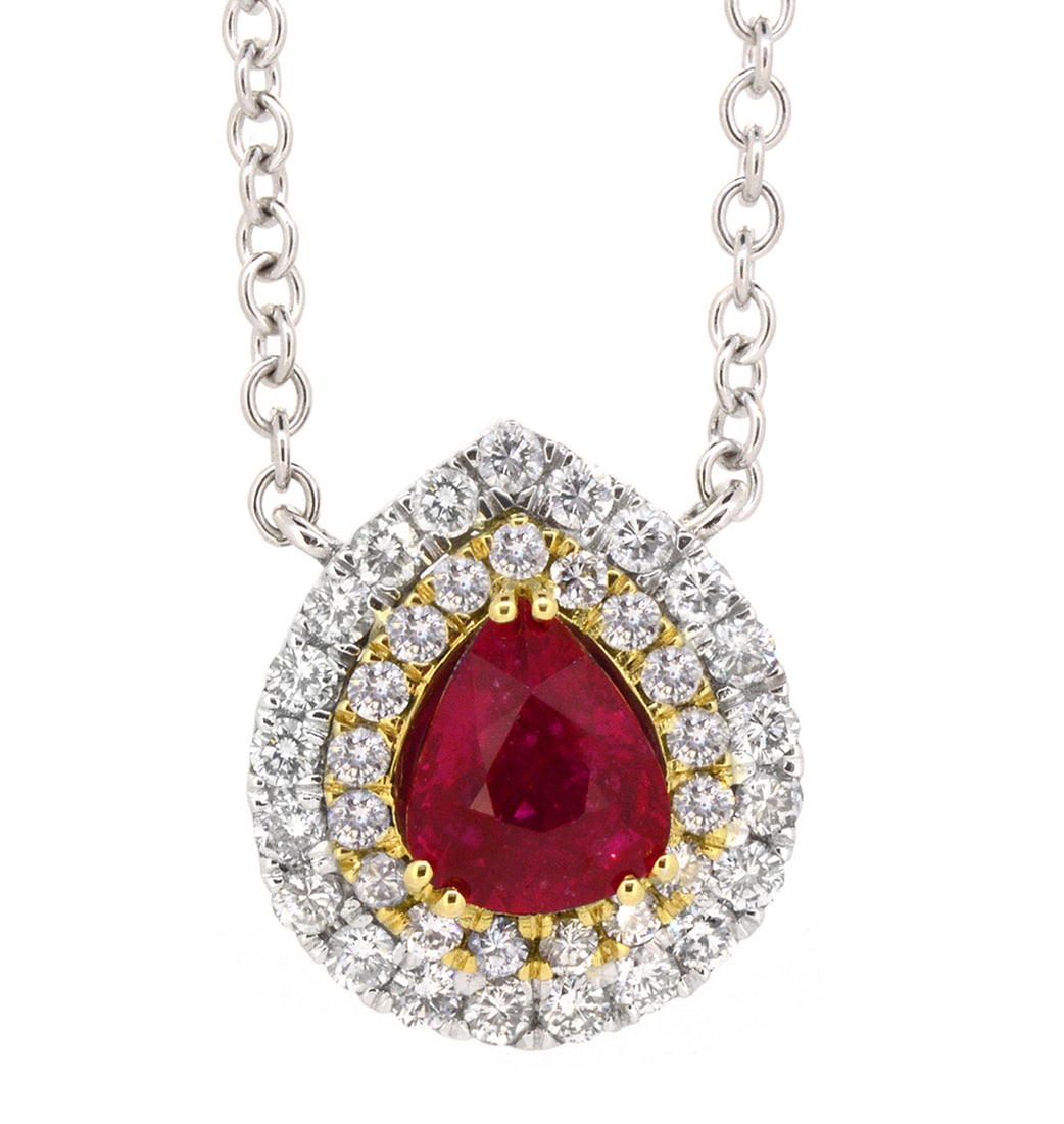 18K White Gold Ladies Pendant with 2.87ct Natural Ruby and 1.31tw Diamonds: Retail: $42,500.00 ****** 18K White Gold Ladies Pendant with 2.87ct Natural Ruby and 1.31tw Diamonds ****** Size: 16 / Metal: 18K White Gold / Total Item Weight: 12 Grams / Country Made: United