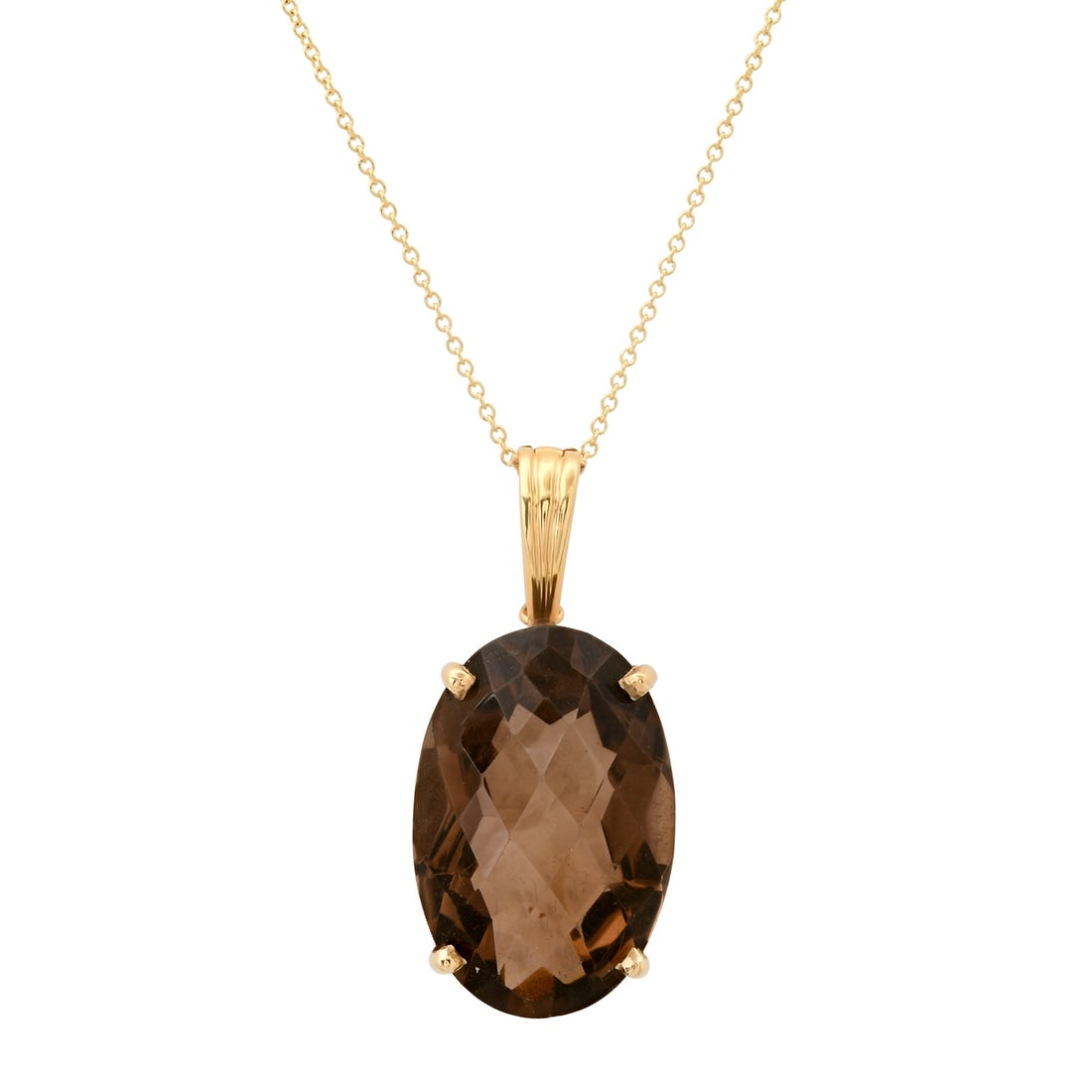 14K Yellow Gold Setting with 21.40ct Smokey Quartz Ladies Pendant: Retail: $5,820.00 ****** 14K Yellow Gold Setting with 21.40ct Smokey Quartz Ladies Pendant ****** Size: 18 / Metal: 14K Yellow Gold / Total Item Weight: 8.8 Grams / Country Made: United States / / Mai