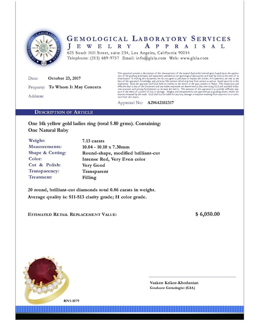 14k Yellow Gold 7.13ct Ruby 0.86ct Diamond Ring - 4