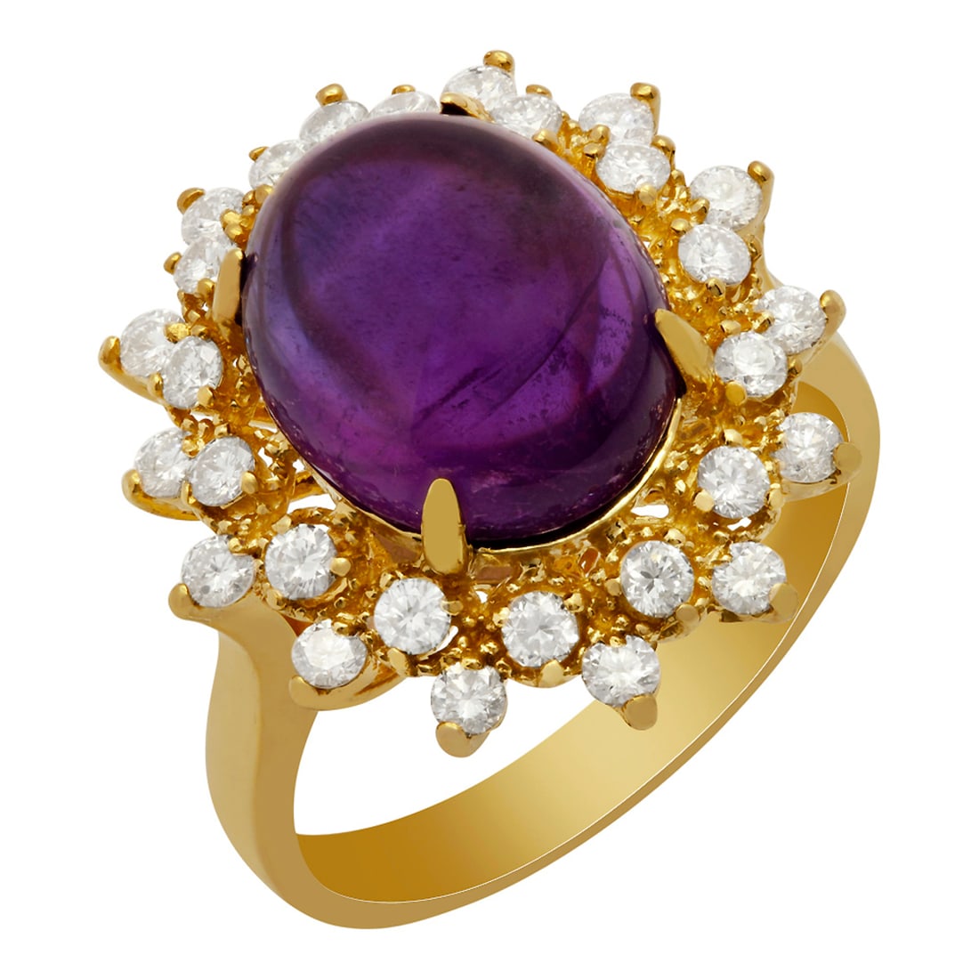 14k Yellow Gold 5.10ct Amethyst 0.72ct Diamond Ring: Retail: $5,450.00 ****** 14k Yellow Gold 5.10ct Amethyst 0.72ct Diamond Ring ****** Metal: 14K Yellow Gold / Total Item Weight: 5.00 grams / Country Made: United States / / Main Stone: Amethyst /
