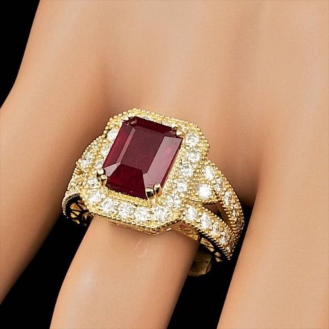 14K Yellow Gold 5.13ct Ruby and 1.47ct Diamond Ring - 4