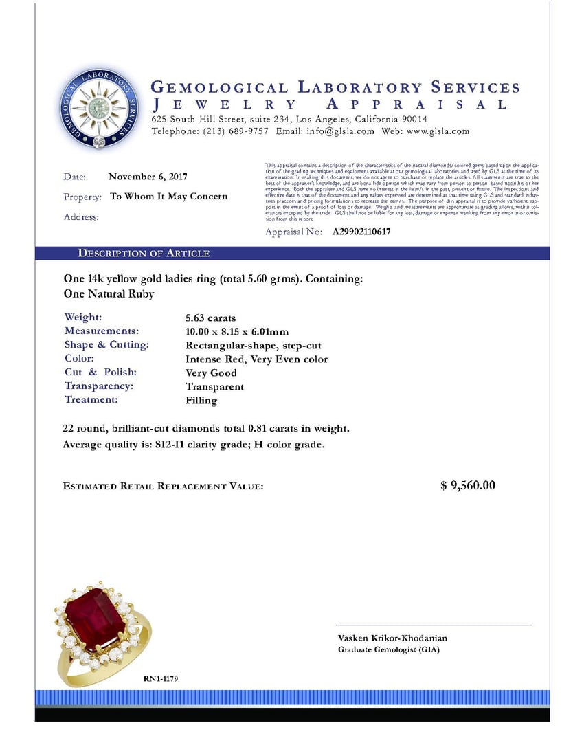 14k Yellow Gold 5.63ct Ruby 0.81ct Diamond Ring - 4