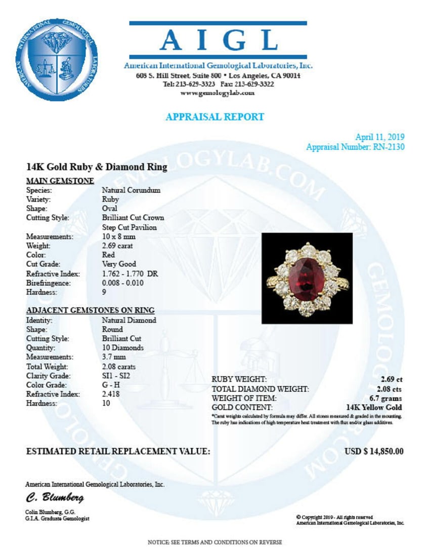 14K Yellow Gold 2.69ct Ruby and 2.08ct Diamond Ring - 5