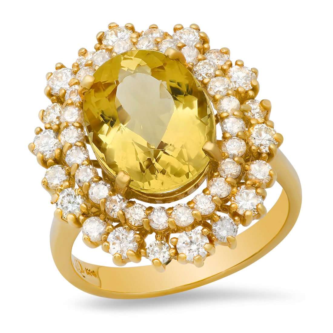14K Yellow Gold 4.39ct Yellow Beryl and 1.63ct Diamond Ring: Retail: $9,580.00 ****** 14K Yellow Gold 4.39ct Yellow Beryl and 1.63ct Diamond Ring ****** Size: 7(we offer free resizing to winning bidders) / Metal: 14K Yellow Gold / Total Item Weight: 6.7 Grams