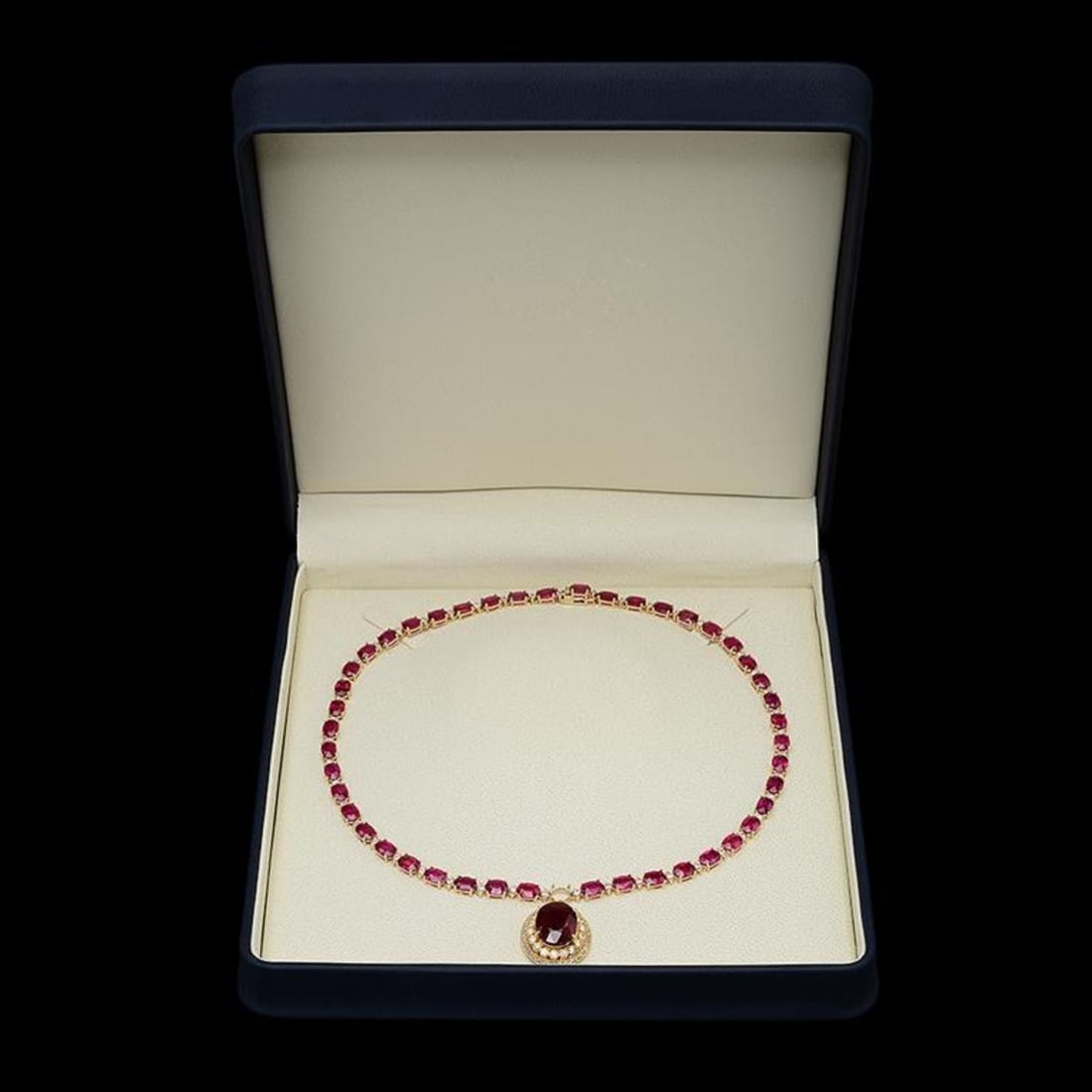 14K Gold 59.12ct Ruby 3.07ct Diamond Necklace - 3