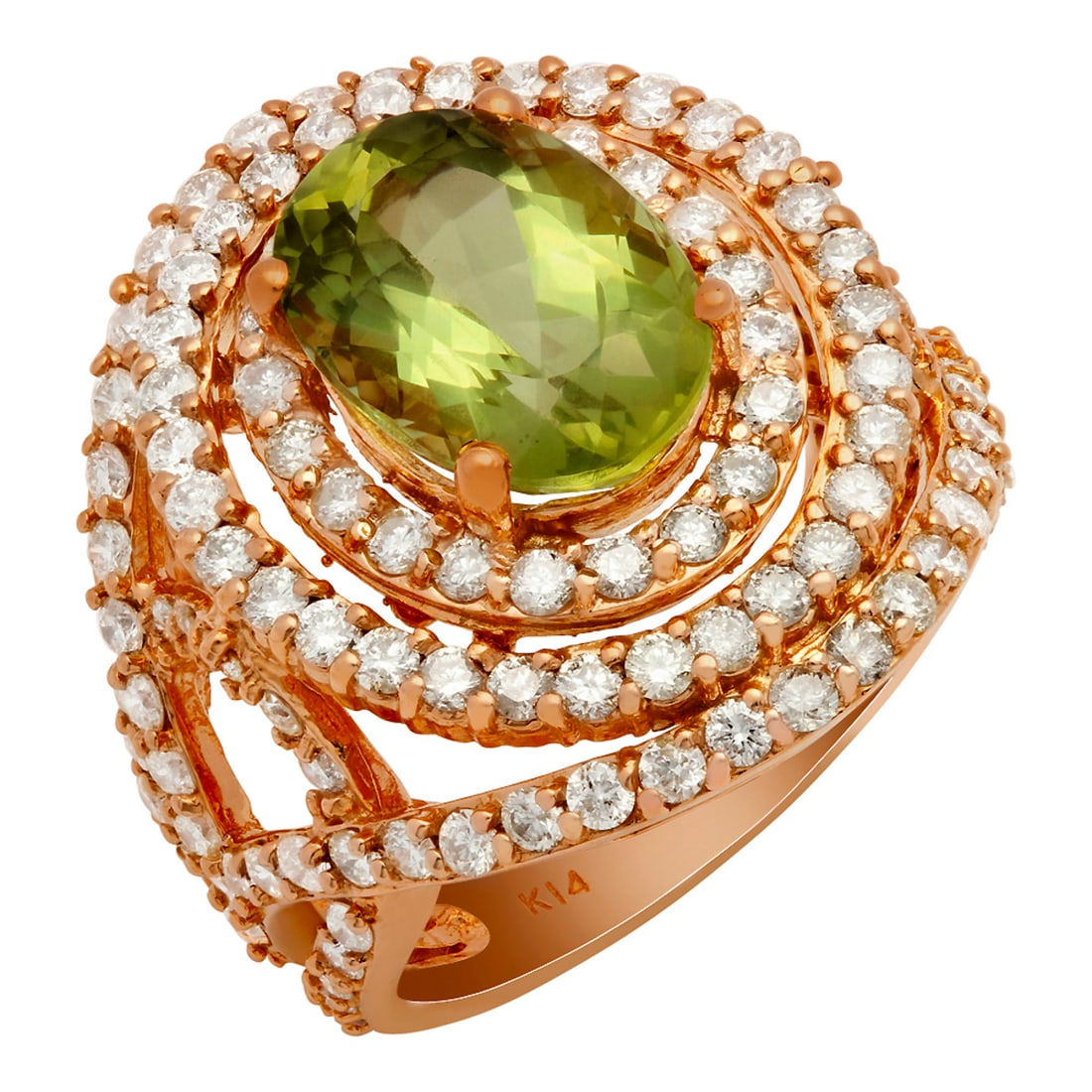 14k Rose Gold 4.15ct Green Beryl 2.38ct Diamond Ring (1 of 5)
