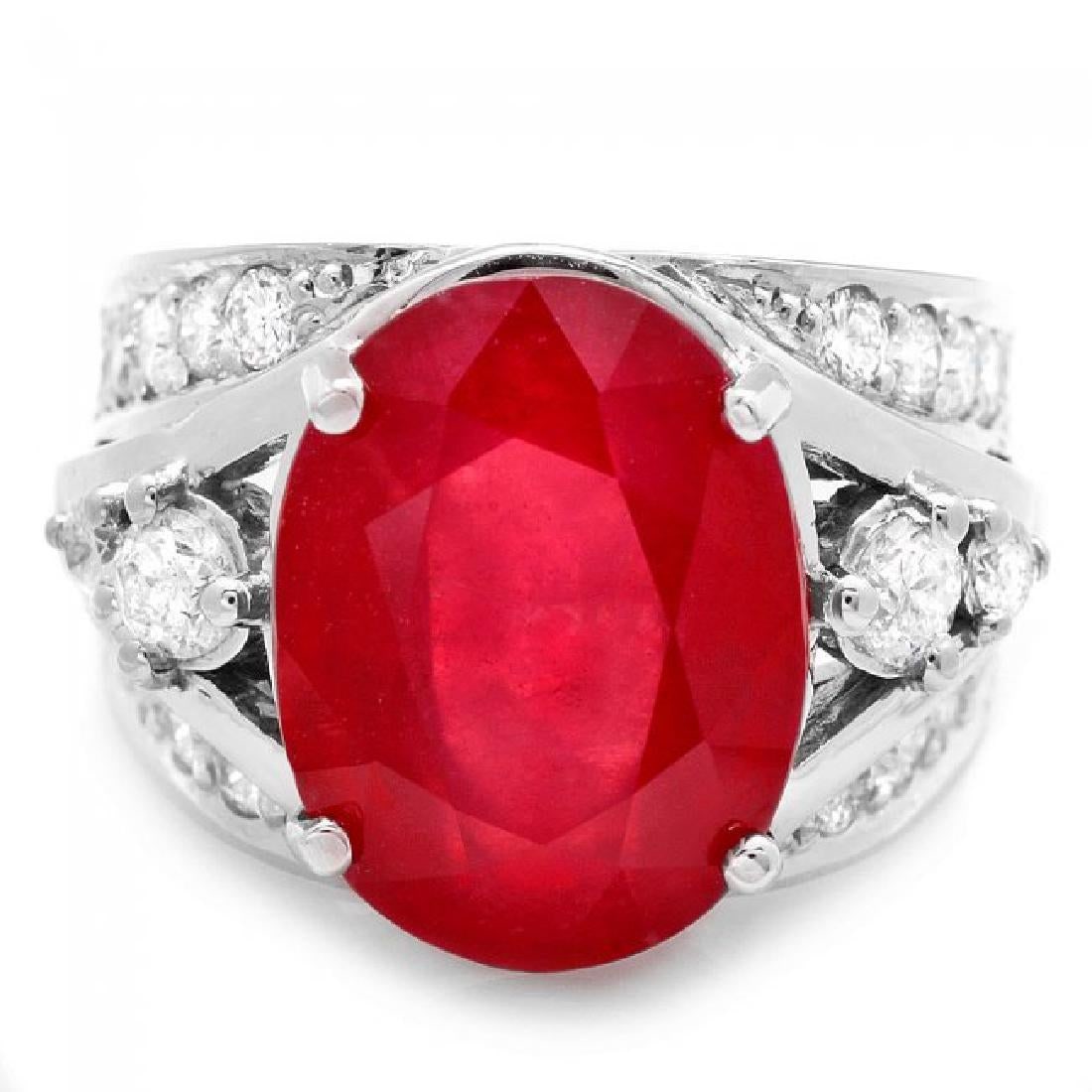 14K White Gold 12.27ct Ruby and 1.32ct Diamond Ring - 2