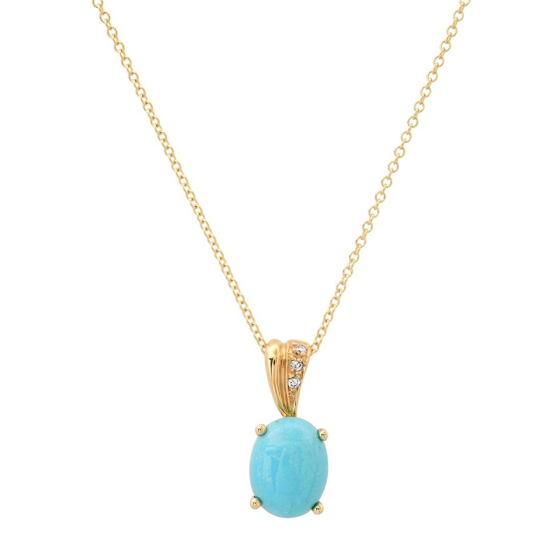 14K Yellow Gold Setting with 2.29ct Turquoise and 0.02ct Diamond LALI Designor Pendant: Retail: $1,998.00 ****** 14K Yellow Gold Setting with 2.29ct Turquoise and 0.02ct Diamond LALI Designor Pendant ****** Size: 18 / Metal: 14K Yellow Gold / Total Item Weight: 2.4 Grams / Country Made: