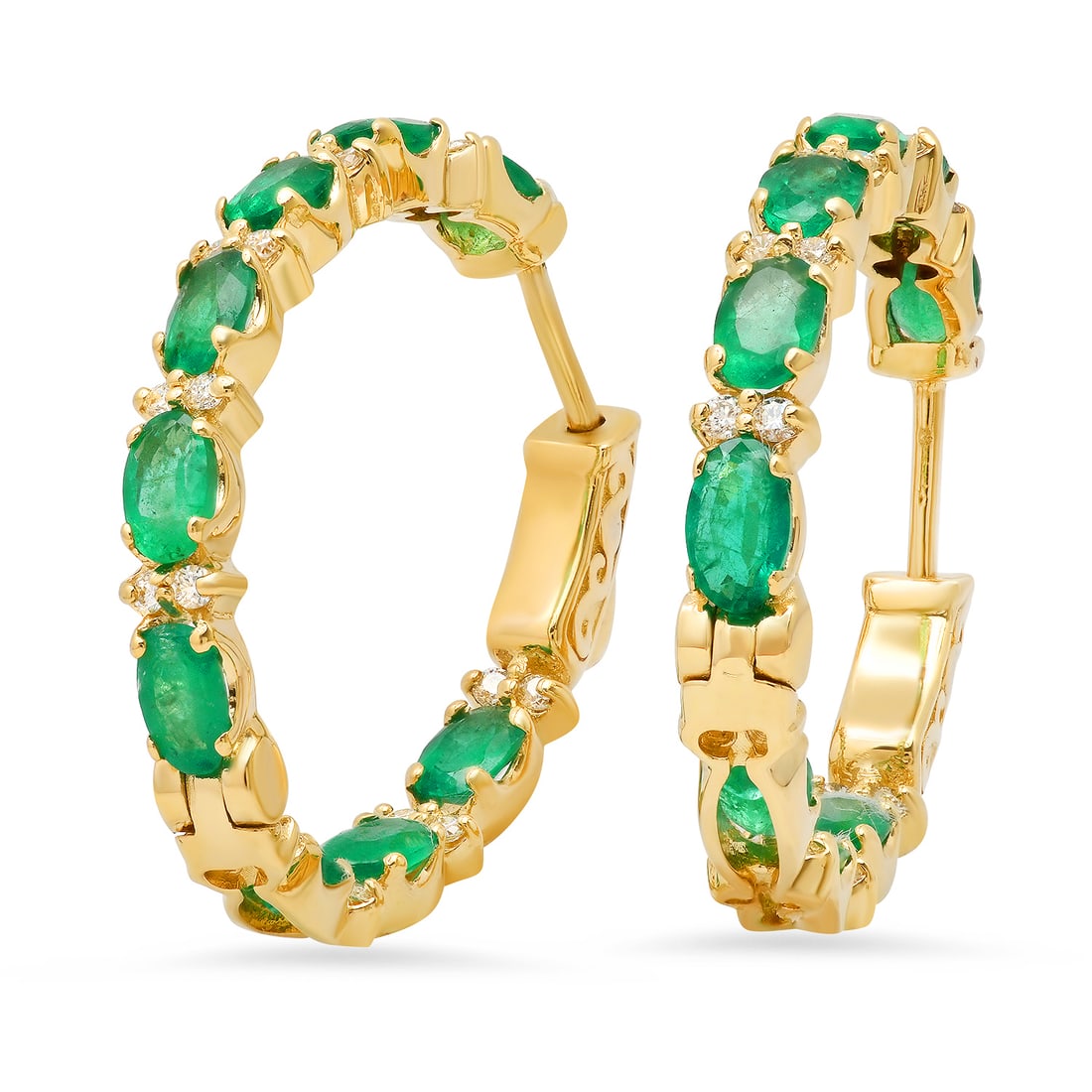 14K Yellow Gold with 3.42ct Emerald and 0.37ct Diamond Earrings: Retail: $5,610.00 ****** 14K Yellow Gold with 3.42ct Emerald and 0.37ct Diamond Earrings ****** Metal: 14K Yellow Gold / Total Item Weight: 7.4 Grams / Country Made: United States / / Main Stone: Emer