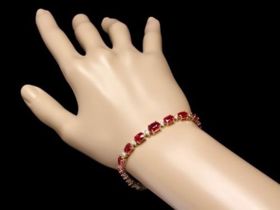 14K Gold 16.71ct Ruby 0.69ct Diamond Bracelet - 3