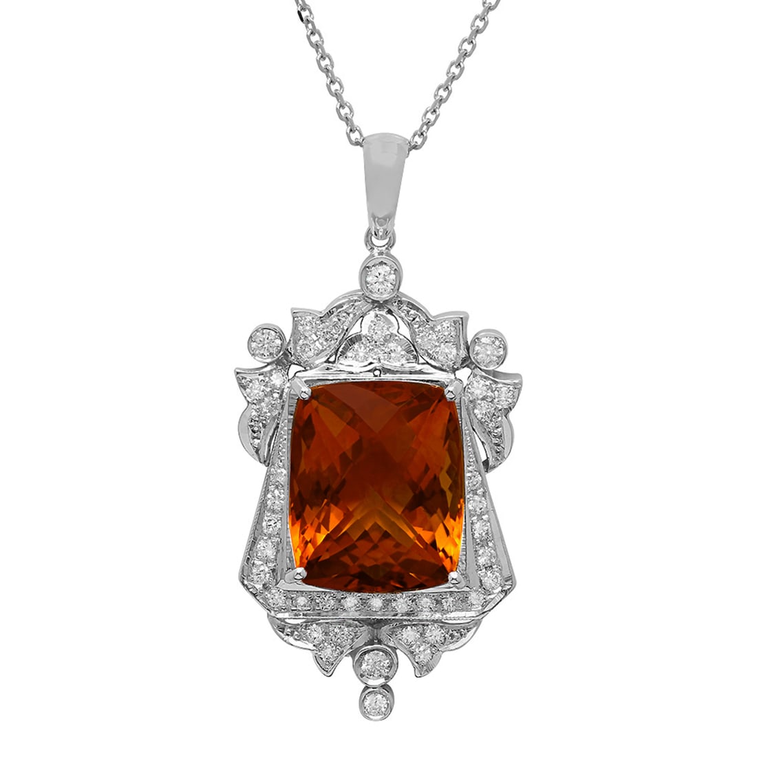 14k White Gold 22.88ct Citrine 1.39ct Diamond Pendant: Retail: $9,200.00 ****** 14k White Gold 22.88ct Citrine 1.39ct Diamond Pendant ****** Metal: 14K White Gold / Total Item Weight: 17.50 grams / Country Made: United States / / Main Stone: Citrine /