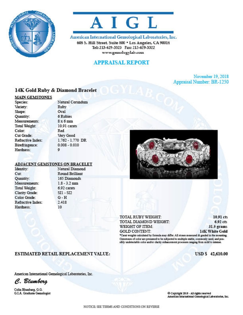 14K Gold 10.91ct Ruby 6.92ct Diamond Bracelet - 6