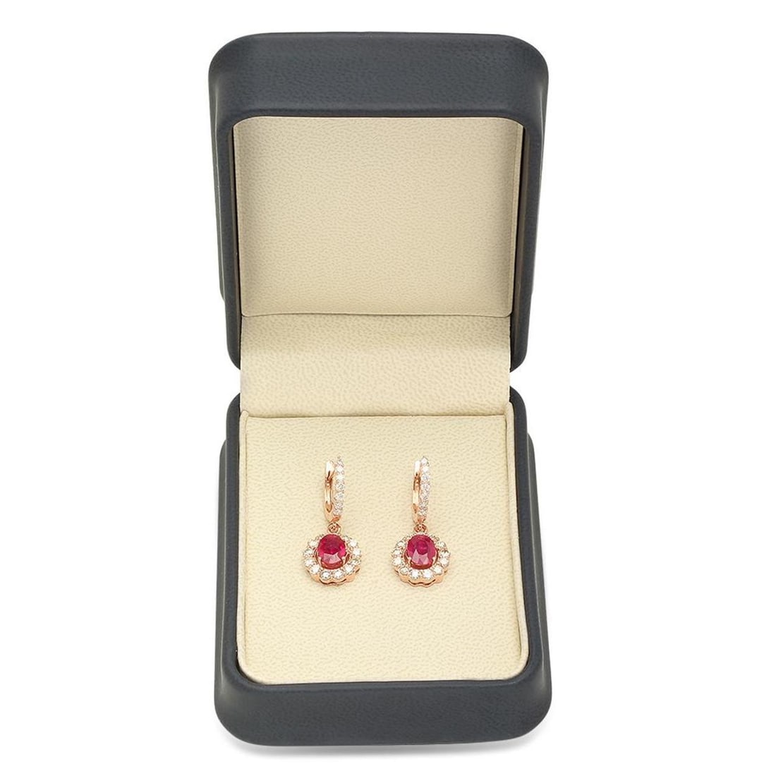 14K Gold 3.13ct Ruby 2.19cts Diamond Earrings - 3