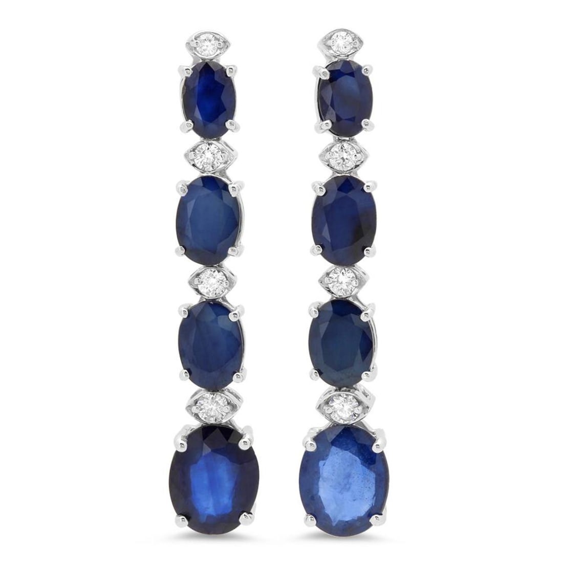 14K Gold 9.13ct Sapphire 0.32cts Diamond Earrings: Retail: $4,800.00 ****** 14K Gold 9.13ct Sapphire 0.32cts Diamond Earrings ****** Metal: 14K White Gold / Total Item Weight: 5.2 grams / Country Made: United States / / Main Stone: Sapphire / Color:
